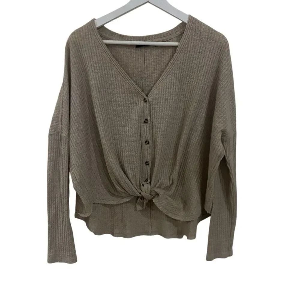 Urban outfitters out from under waffle knit long sleeve high low tan size medium